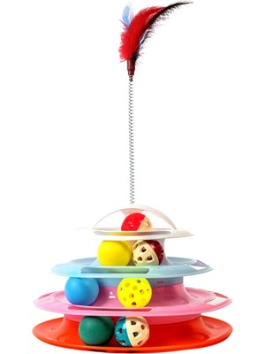 Shop A Way 4 Katlı 7 Toplu ve Tüylü Yuvarlak Kedi Oyuncağı 24 x 13 cm Mix