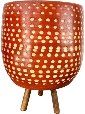 Shop A Way Ev Dekorasyon Aksesuar Beyaz Nokta Desenli Toprak Saksı Saksılık Salon Çiçeklik 3 Ayaklı - 19 cm