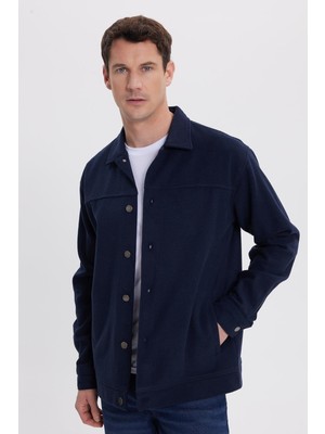Tudors Erkek Relax Fit Rahat Kesim Yandan Flota Cep Oduncu Lacivert Kaşe Ceket Mont Gömlek
