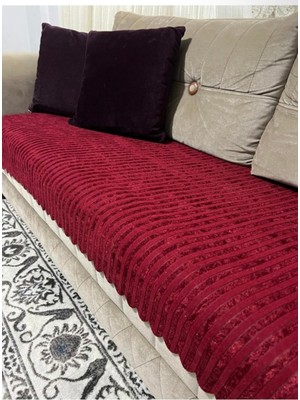 Göksal Süvari Antrasit Gri Çizgili Koltuk Örtüsü Süngerli Kaymaz Çekyat Kadife Ölçüm [170 x 210 Cm]