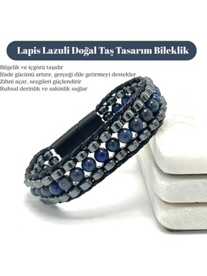 Yıldız Doğal Taş Sertifikalı Lapis Lazuli Taşı Erkek Bileklik – Çelik Kilitli, Doğal Taş Tasarım, Şık ve Özgün