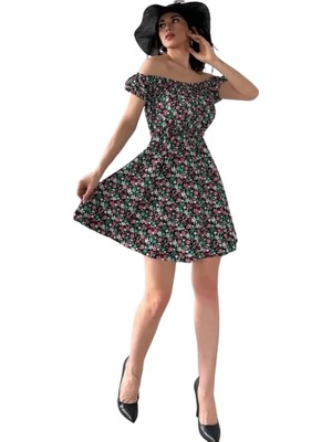 Zemira Madonna Yaka Çiçek  Desenli Elbise