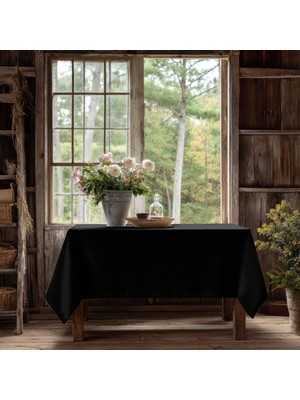 Meine Home Siyah Keten Masa Örtüsü Dertsiz Kumaş