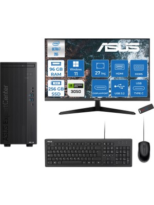 Asus Expertcenter B900MF Intel® Core™ Ultra 7 265 5.3ghz Aı 96GB Ddr5 256GB SSD 6GB/RTX3050 27"Mon120Hz  WIN11PRO Mini Tower Masaüstü Bilgisayar B900MF30502723P31+ZETTAUSBBELLEK