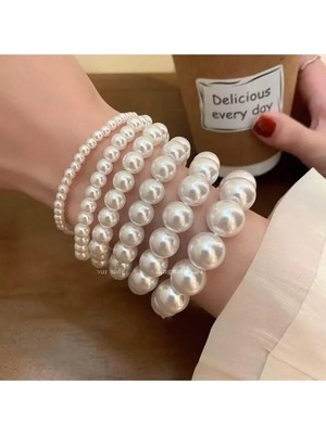 Shiklik 6 Adet Beyaz Renk Incili Kadın Bileklik Seti