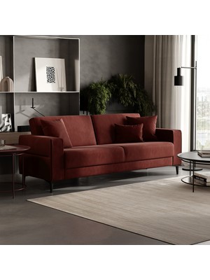 Enza Home Briza Plus 3'lü Yataklı Koltuk, Kadife Dokulu - Kiremit