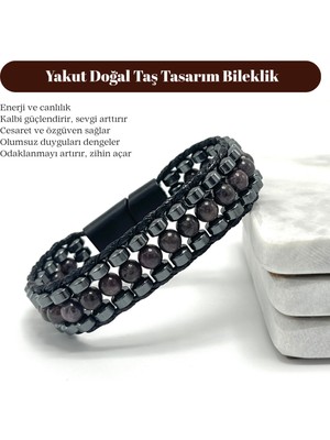 Yıldız Doğal Taş Sertifikalı Yakut Taşı Erkek Bileklik – Çelik Kilitli, Doğal Taş Tasarım, Şık ve Özgün Aksesuar