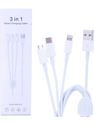 Uygun Sepetim Ally MA039-A Usb-Type-C Micro USB &amp; Lightning 3in1 USB KABLO-(5775) - UY002F-6D6S93