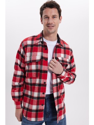 Tudors Erkek Relax Fit Rahat Kesim Çift Cepli Kışlık Oduncu Kareli Gömlek