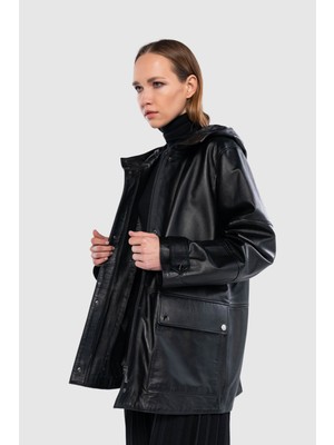 Tamer Tanca Kadın Hakiki Deri Siyah Deri Mont 1000 Tcs Byn Derımont SK24/25 Sıyah Zıg