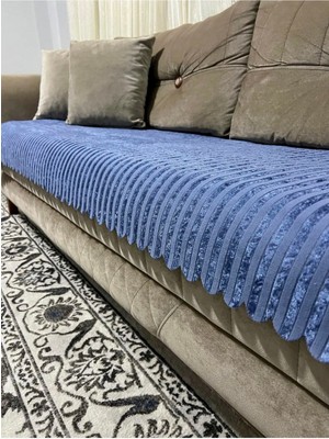Göksal Süvari Bambu Çizgili Süngerli Kadife Kaymaz Koltuk Örtüsü (Sadece Oturma Yerini Kapatır) 85X210 ( Açık Gri)