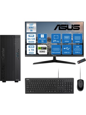 Asus Expertcenter B900MF Intel® Core™ Ultra 7 265 5.3ghz Aı 64GB Ddr5 4tb SSD 8GB/RTX5060 27"Mon120Hz  WIN11HOME Mini Tower Masaüstü Bilgisayar B900MF50602731H25+ZETTAUSBBELLEK