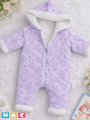 M.Ç Family Store Bebek Kalın Kışlık Fermuarlı Kapüşonlu Peluş Mor Tulum Thick Fleece Jumpsuit