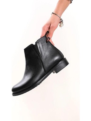 Tarçın Ayakkabı Hakiki Deri Siyah Kadın Deri Bot TRC49-2735