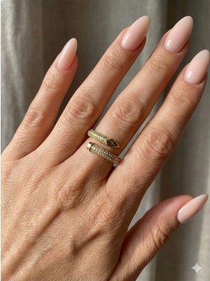 Milena Blake Gold Çivi Yüzük, Taşlı Gold Yüzük