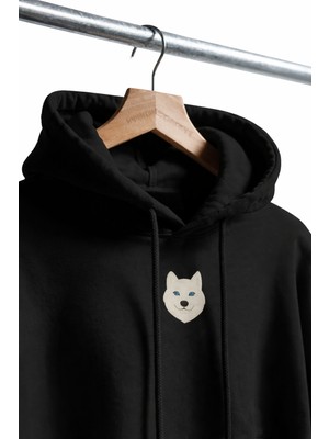 Muhtar Store Minimal Husky Figürlü Siyah Unisex Kapüşonlu Sweatshirt – Dtf Baskı