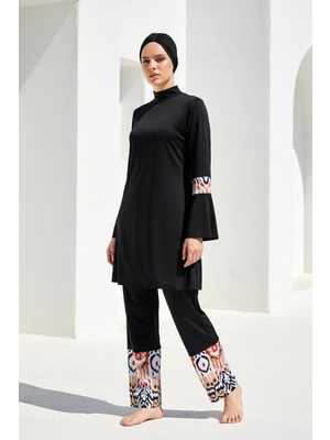 Marina Tam Kapalı Tesettür Mayo Siyah, Mikro Dokuma, İçten Bağlamalı, Likralı Set 1961