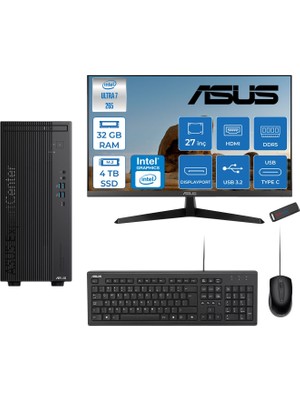 Asus Expertcenter B900MF Intel® Core™ Ultra 7 265 5.3ghz Aı 32GB Ddr5 4tb SSD Intel® Graphics 27"Mon120Hz  Freedos Mini Tower Masaüstü Bilgisayar B900MFIHD27F15+ZETTAUSBBELLEK