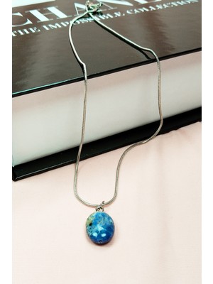 Royaleks Sodalit Doğal Taşı Zincirli El Yapımı Kolye Uç: 1,5 cm Zincir: 20 cm Kutulu