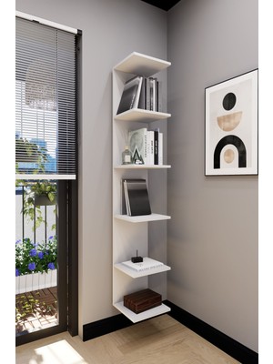 Mirobi Troy Duvara Monte Kitaplık Duvar Rafı 6 Raf Beyaz