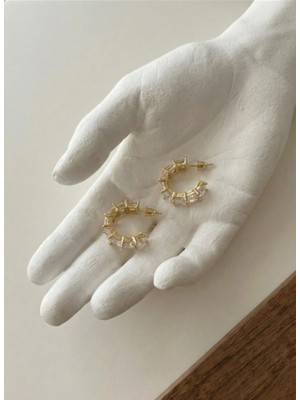 Milena Blake Gold Detaylı Zirkon Taşlı Küpe, Gold Küpe