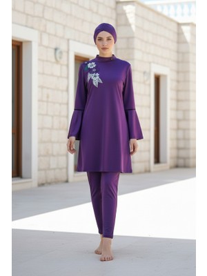 Marina Tam Kapalı Tesettür Mayo Mor M2008