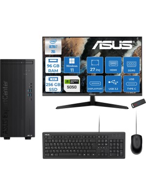 Asus Expertcenter B900MF Intel® Core™ Ultra 7 265 5.3ghz Aı 96GB Ddr5 256GB SSD 8GB/RTX5050 27"Mon120Hz  WIN11HOME Mini Tower Masaüstü Bilgisayar B900MF50502727H31+ZETTAUSBBELLEK
