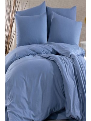 More Home  Lastikli Çarşaf  Çift Kişilik Nevresim Takımı Koyu Mavi