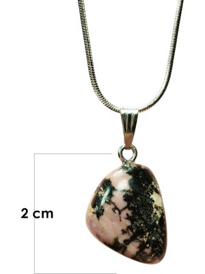 Royaleks Rodonit Doğal Taşı Zincirli El Yapımı Kolye Uç: 2 cm Zincir: 20 cm Kutulu