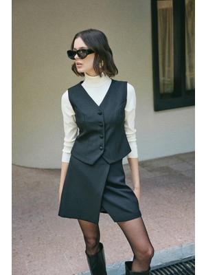 Sateen Klasik Kısa Yelek - Siyah