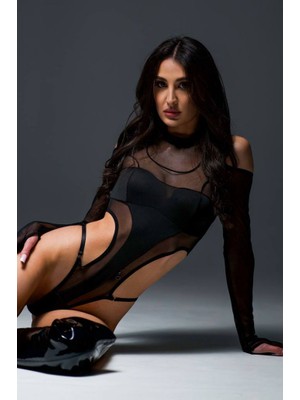 BMD Nika Transparan Bodysuit - Siyah