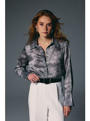 Sateen Klasik Desenli Gömlek - Gri