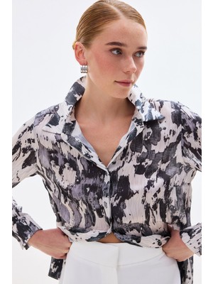 Sateen Desenli Düz Kesim Gömlek - Siyah