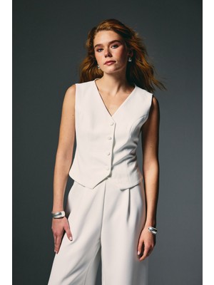 Sateen Klasik Kısa Yelek - Ekru