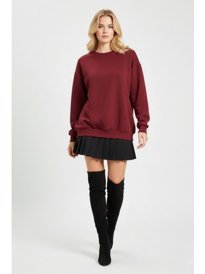 Uncia Outdoors Baskısız Basic Oversize Bisiklet Yaka Şardonlu Unisex Rahat Kalıp Sweatshirt