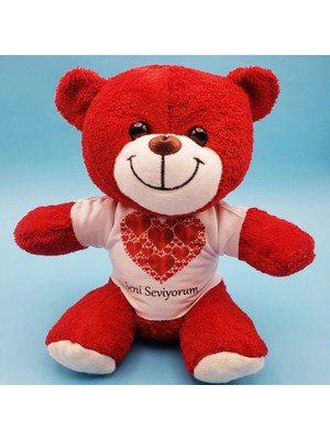 Moresun Buğz Kalpli Seni Seviyorum Tişörtlü Kırmızı Peluş Ayıcık