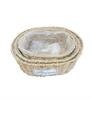 Moresun Buğz Oval Doğal Hasır Saksı Seti - 3'lü