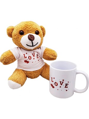 Flamex Love Baskılı Kahverengi Ayıcık ve Kupa Hediye Seti