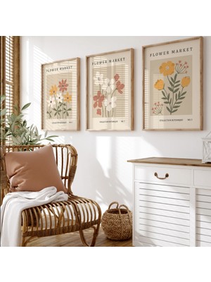 Pam Studio Flower Market Çiçek Illüstrasyonları 3’lü Tablo Seti – Minimalist Botanik Poster
