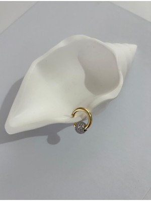 Marsel Zirkon Top 14K Gold Halka Kıkırdak Küpe