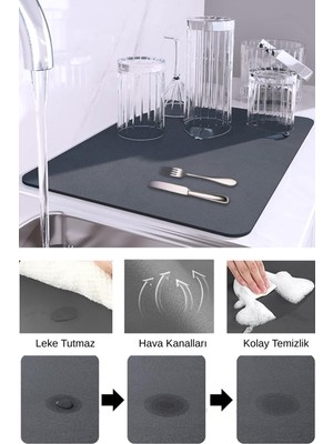 Privo Kaymaz Tabanlı Çok Amaçlı Su Emici Sihirli Tezgah Üstü Bulaşık Yıkama Kurulama Kurutma Matı