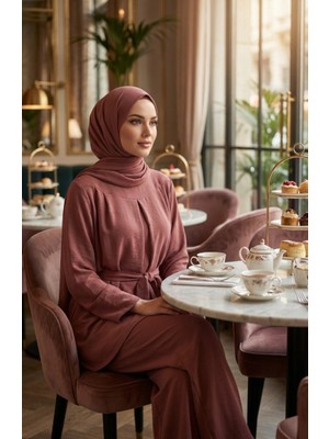 Aerobin Kumaş Tunik Pantolon Ikili Takım 4141-01 Gül Kurusu