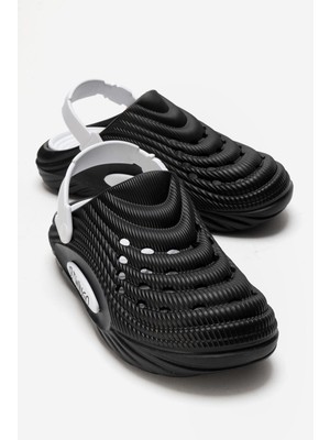 Ccway Hasır Desenli Sabo Erkek Terlik Siyah Beyaz