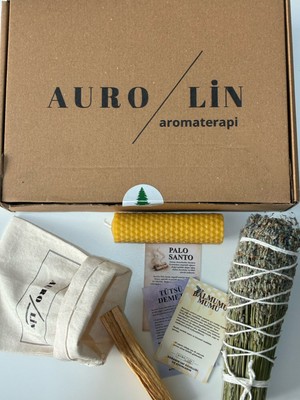 Aurolin Enerji Başlangıç Seti: Palo Santo Ağaç Tütsü-Balmumu Mum-Lavanta Tütsü Demeti