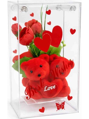 Dik Cam Aynalı Hediyelik Dekoratif Ayıcıklı Kalpli Sevgiliye Özel ,doğum Günü Hediyelik 10X20 cm