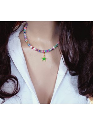 Stella Renkli Fimo Boncuklu Yıldız Kolye