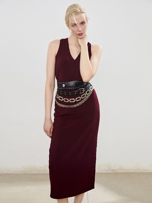 Lc Waikiki Yeni Sezon V Yaka Dokulu Kuşaklı Elbise