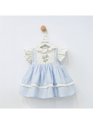 ministok Mira Fırfır Yakalı ve Nakışlı Kız Bebek Elbise