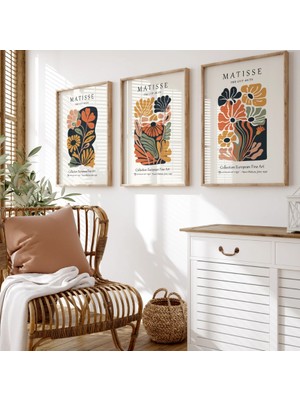 Pam Studio Matisse Çiçek Desenli 3’lü Tablo Seti – Soyut Modern Duvar Dekorasyonu, Dijital Baskı Poster