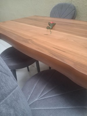 Bengi Ankara Mobilya Masa 90551 Kütük Desen Model Ceviz Kaplama  Metal x Ayak 4 Adet Sandalye Takım